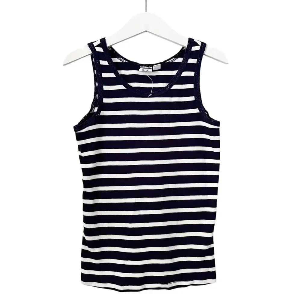 Gap Stripe Lace Edge Tank - Navy Blue White - 8 Medium